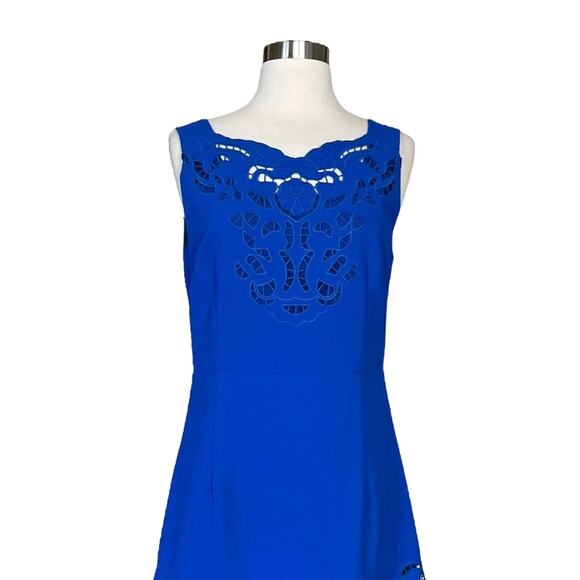 Blue Cocktail Dress Cobalt Sleeveless Laser Cutouts A-Line Round Neck Medium EUC - Picture 6 of 12